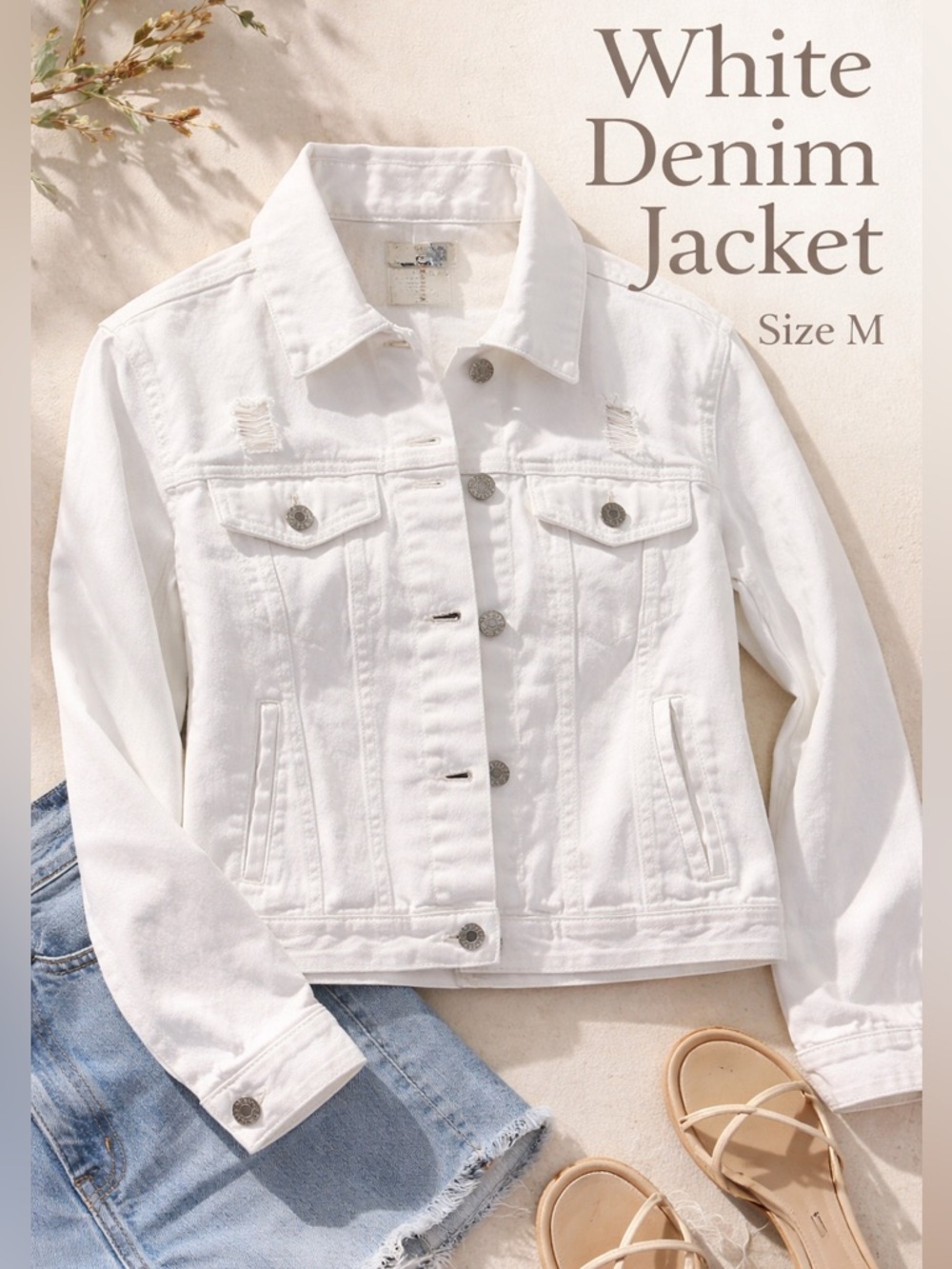 Cage White Distressed Denim Jacket Medium Cropped Cotton